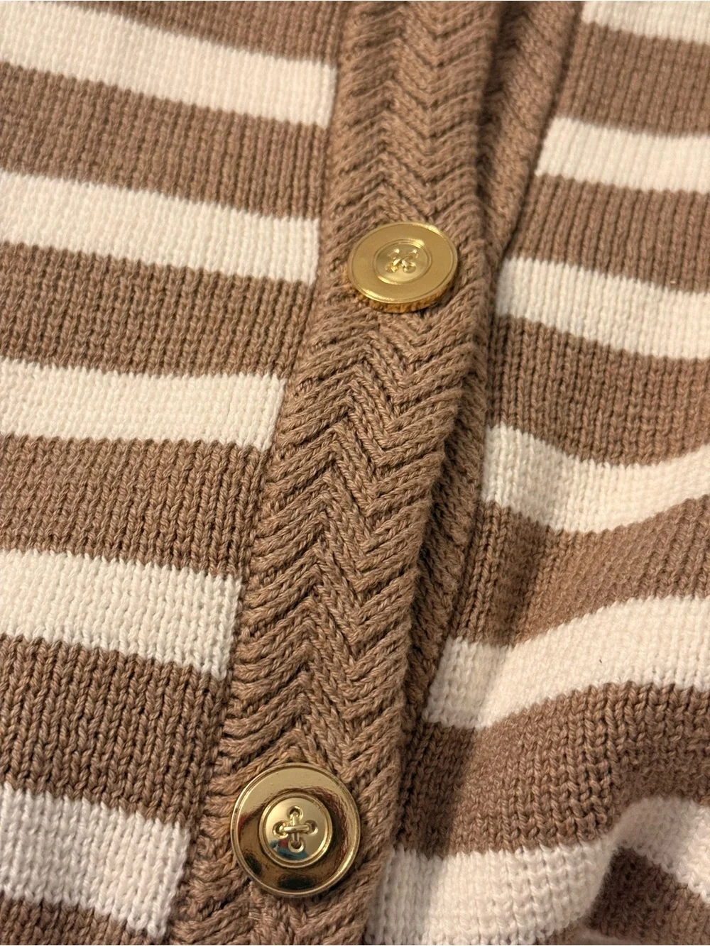 J.Crew Striped Cardigan Sz S Brown Cream Gold Buttons Preppy Coastal Grandmother